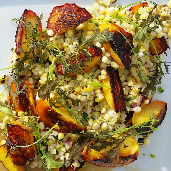 Grilled Peaches + Corn